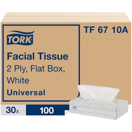Tork Tork Universal Facial Tissue Flat Box White, Soft, 2-ply, 30 x 100 tissues, TF6710A, PK30 TF6710A