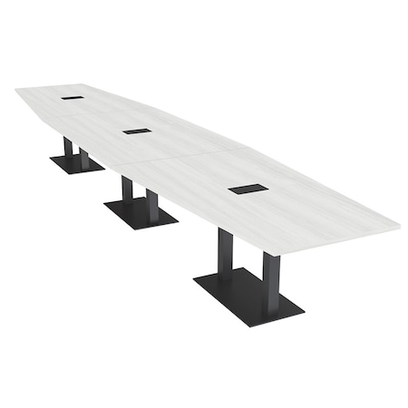 Skutchi Designs Hexagon Conference Table With Power, 48 in W, 192 in L, White HAR-HEX.IR-48X192-DOU.BK-WA7976-EBLK