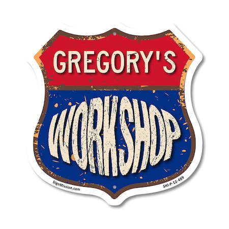 Signmission Gregory's Workshop, 12 Inch X 12 Inch, Plastic Sign SHI-P-12-489-GREGORY