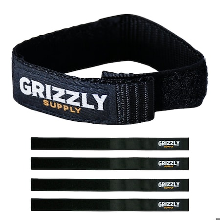 Grizzly Supply Bundle Strap, 9 in L, 1 in W, Hook and Loop Closure, Reusable, Black, 4PK GS-HLBS9-0