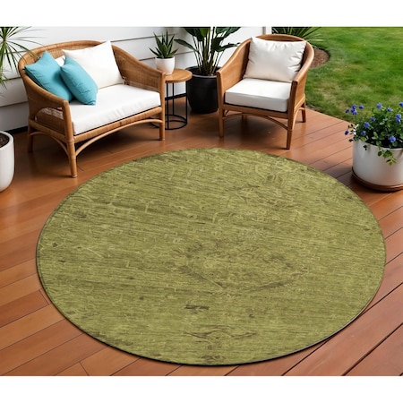 Homeroots 8' Olive Green And Brown Round Floral Washable Indoor Outdoor Area Rug 604236