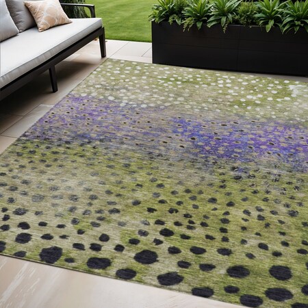 Homeroots 9' X 12' Green Purple And Black Abstract Washable Indoor Outdoor Area Rug 603093