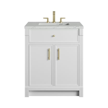 James Martin Vanities Bellshire 30" Single Vanity, Bright White w/ 3 CM Ethereal Noctis Silestone Top 660-V30-BW-3ENC
