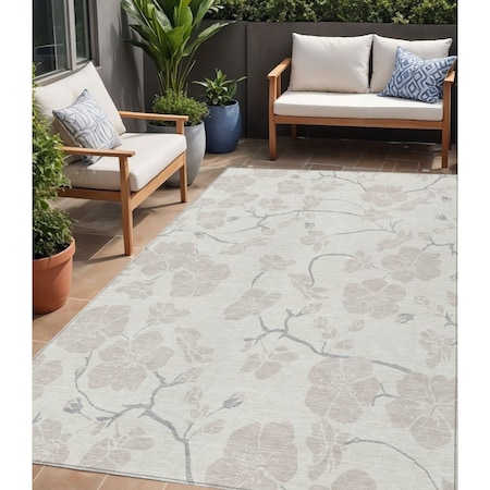 Homeroots 5' X 8' Ivory And Gray Floral Washable Indoor Outdoor Area Rug 599893