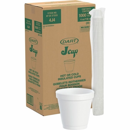 Dart Disposable Hot cup 4 oz. White, Foam, Pk1000 4J4