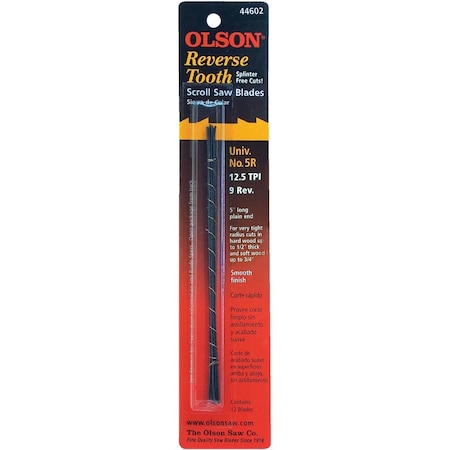 Olson 12.5TPI Reverse Tooth Plain End Scroll Saw Blade, 12 Count FR44602