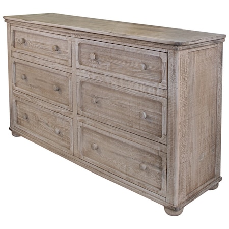 Homeroots 59" Natural Solid Wood Six Drawer Double Dresser 524560