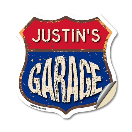 Signmission Justin's Garage, 12 Inch X 12 Inch, Vinyl Decal SHI-D-12-383-JUSTIN