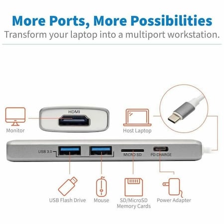 Tripp Lite USB C Docking Station 4k at 30Hz w/USB Hub HDMI Micro SD Charging U442-DOCK10-S