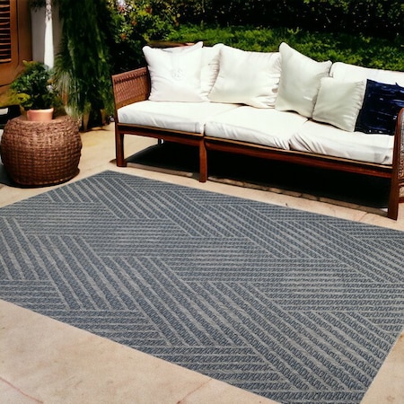 Homeroots 8' X 10' Gray and Blue Geometric Stain Resistant Indoor Outdoor Area Rug 531606