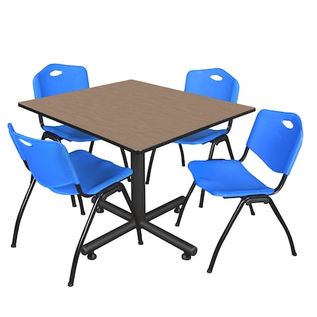 Regency Square Kobe Breakroom Table W/ 4 M Stack Chairs, 48 in W, 48 in L, Noble Oak TKB4848NO47BE