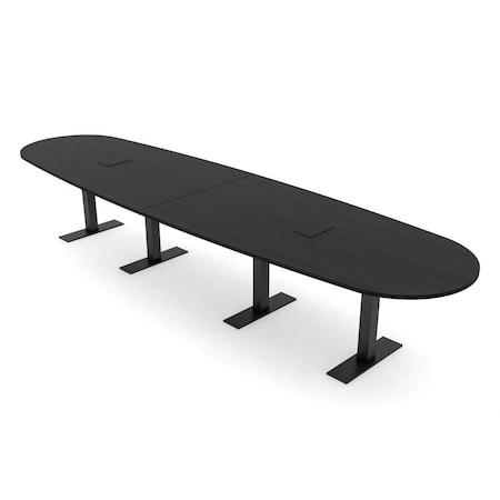 Skutchi Designs 14 Person Conference Table With Power Unit | 14' Boval Table | Harmony Series HAR-BOVL-48X168-T.BK-U999ST19-EBLK