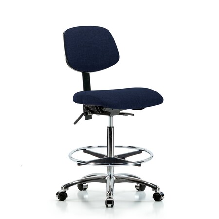 Blue Ridge Ergonomics Chair, Fabric, Hi Bench, Chr CF Casters, Nav, No Arms, 26" to 35-1/2" Height, Dark Blue BR-FHBCH-CR-T0-A0-CF-CC-F45