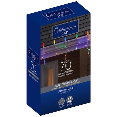 Celebrations Blue LED C9 Multicolored 70 ct Icicle Christmas Lights 9 ft. 13000-71