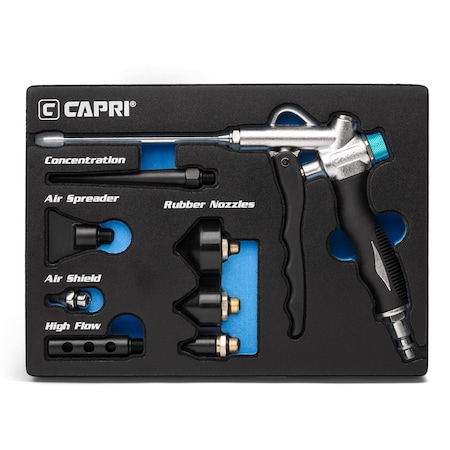Capri Tools 2-Way Air Blow Gun Kit with Nozzles and Rubber Tips, 8-Piece CP21089-8MT