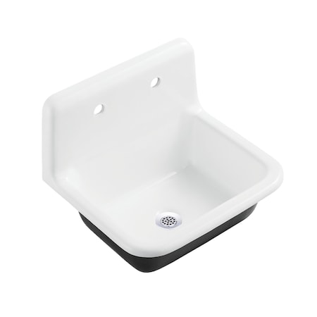 Kingston Brass 22" Cast Iron Single Bowl Wall Mount Utility Sink with Drain, White/Polished Chrome KGCLWS221871