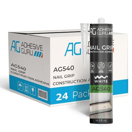 Adhesive Guru AG540 Nail Grip Construction Adhesive, Waterproof, Paintable, Indoor/Outdoor, 10.5 fl oz, 24PK adgr_NailGr_AG540_24pk