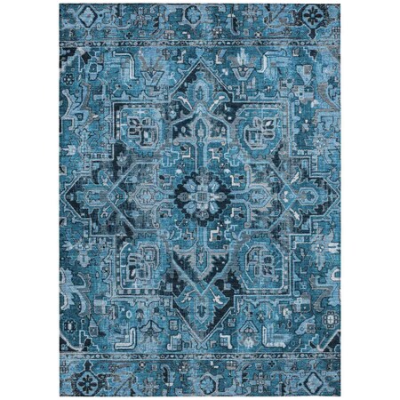 Homeroots 3' X 5' Denim and Gray Oriental Washable Non Skid Indoor Outdoor Area Rug 563748