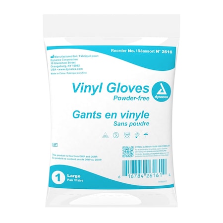 Dynarex Vinyl Exam Gloves In A Bag, Large, Powder-Free, Clear, 1000PK 2616