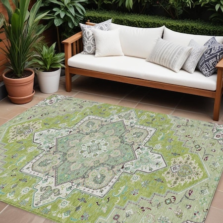 Homeroots 9' X 12' Green Ivory And Brown Oriental Washable Indoor Outdoor Area Rug 600154