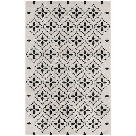 Homeroots 4' X 6' Ivory And Black Geometric Indoor Outdoor Area Rug 572560