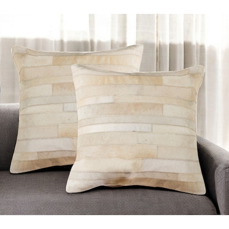 Homeroots Set of Two 18" Natural Patchwork Cowhide Throw Pillows, 2PK 544634