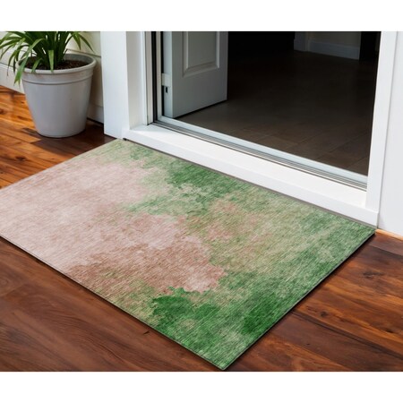 Homeroots 3' X 5' Pink And Green Abstract Washable Indoor Outdoor Area Rug 604815