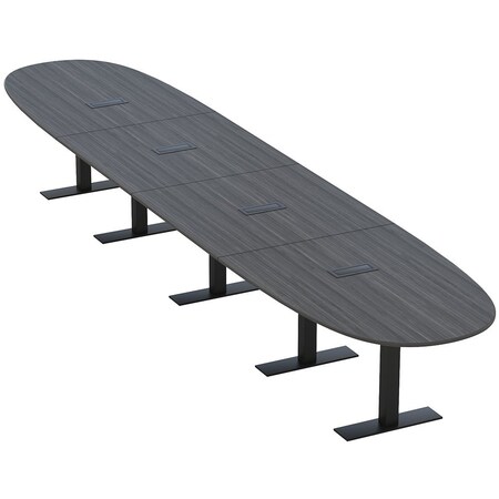Skutchi Designs 18ft Boval Conference Table With Power | Harmony Series | 18 Person Meeting Room Table HAR-BOVL-48X216-T.BK-WA7949-EBLK