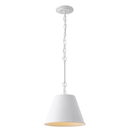 Jonathan Y Harper 12" 1-Light Industrial Farmhouse Adjustable Tapered Cone Empire Metal LED Pendant, White JYL7586C