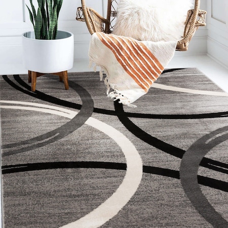 World Rug Gallery Modern Wavy Circles Design Area Rug 4 ft x 6 ft Gray 377GRAY4X6