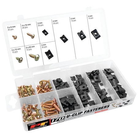 Performance Tool 170 pc. U-Clip Assortment, Door Panel Fasteners, Black Spring Steel, Case W5285