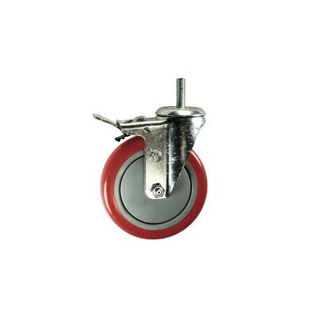 Service Caster 5 Inch SS Red Polyurethane 1/2 Inch Threaded Stem Caster with Total Lock Brake SCC-SSTSTTL20S514-PPUB-RED-121315