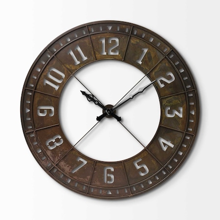 Homeroots 57" Round Industrial Brown Wall Clock 376238