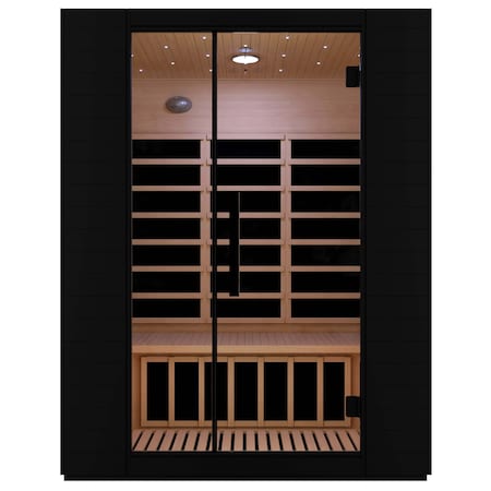 Saunaspa Square Sauna, Canadian Hemlock & Black, Infrared Heating Panels, Red Light Heater, 7 Chroma Lights MNSC0029-0SB