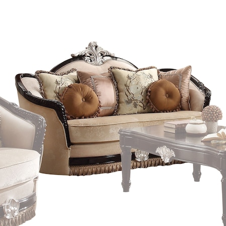 Homeroots 75in Tan Velvet Curved Loveseat and Toss Pillows 515716