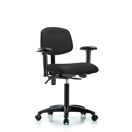 Blue Ridge Ergonomics Chair, Vinyl, Med Bench, AA Casters, Blk, 6-Way Adjustable, 22" to 29" Height, Black BR-VMBCH-RG-T0-A1-NF-RC-8540