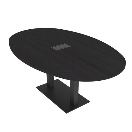 Skutchi Designs Boval Conference Table With Power, 48 in W, 84 in L, Black HAR-BOVL-48X84-DOU.BK-U999ST19-EBLK