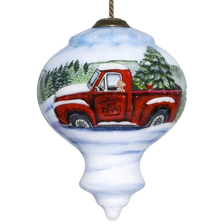 Homeroots Red Farm Truck with Tree Hand Painted Mouth Blown Glass Ornament 477529