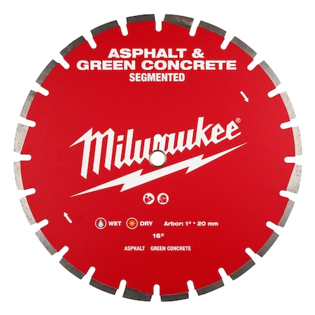 Milwaukee Tool 16" Asphalt & Green Concrete Segmented Diamond Blade 49-93-7245
