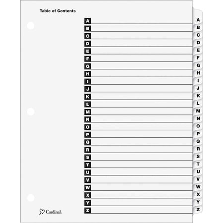 Cardinal Brands Cardinal OneStep Printable T.O.C. Divider, Printed A to Z, 9"x11", 26 Tabs, White/White 60213