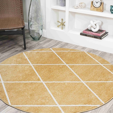 Jonathan Y Cole Minimalist Diamond Trellis Gold/White 5 ft Round Area Rug SEU102E-5R