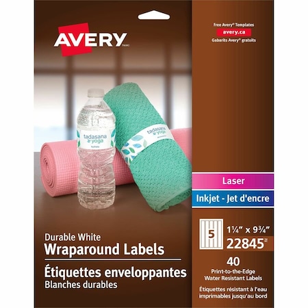 Avery Dennison Avery, WATER-RESISTANT WRAPAROUND LABELS W/ SURE FEED, 9 3/4 X 1 1/4, WHITE, 40PK 22845