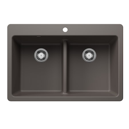 Blanco Liven SILGRANIT 33in 50/50 Double Bowl Dual Mount Kitchen Sink with Low Divide - Volcano Gray 443208