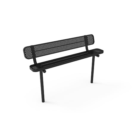 Mytcoat 6ft Outdoor Bench with Back, Inground, Black, Punched Steel, Textured Coating 804209