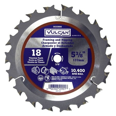 Vulcan Circular Saw Blade, 5-3/8 in Dia, 3/8 in Arbor 409011OR