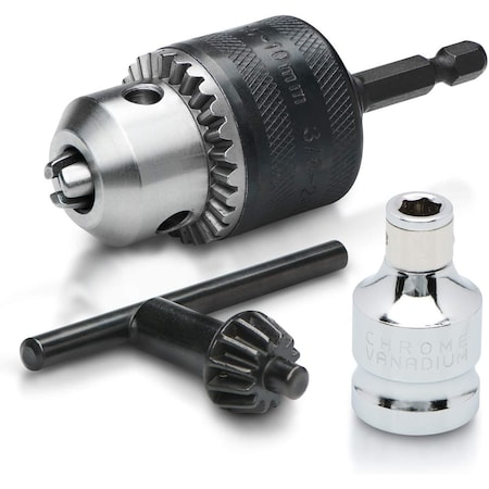 Neiko 0.375 in Drive Drill Chuck Adapter for Impact Drivers with 0.5 in Adapter and Chuck Key 20754A