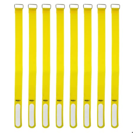 Grizzly Supply Cinch Strap, 12 in L, 0.75 in W, Hook and Loop Closure, Reusable, Yellow, 8PK GS-HLCS12-Yellow