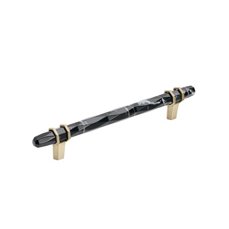 Amerock Carrione 6-5/16 in 160 mm Center-to-Center Marble Black/Golden Champagne Cabinet Pull BP36650MBKBBZ