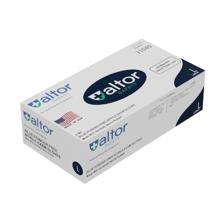 Altor Safety Disposable Gloves, Medical Grade, Nitrile, 4 mil, 9 in Length, Powder-Free, 100 PK, Blue, XL 31050
