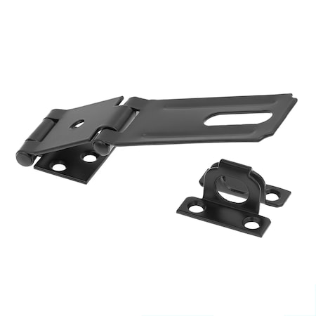 Prime-Line Door and Gate Double Safety Hasp Hinge Latch with Fixed Staple 3-1/2 inch with Screws Matte Black U 117138